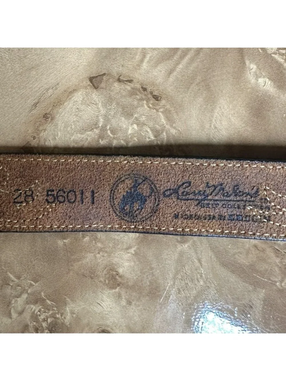 Larry Mahan Western Leather Belt Brown Tooled Inlay Solid Brass Buckle Size 28